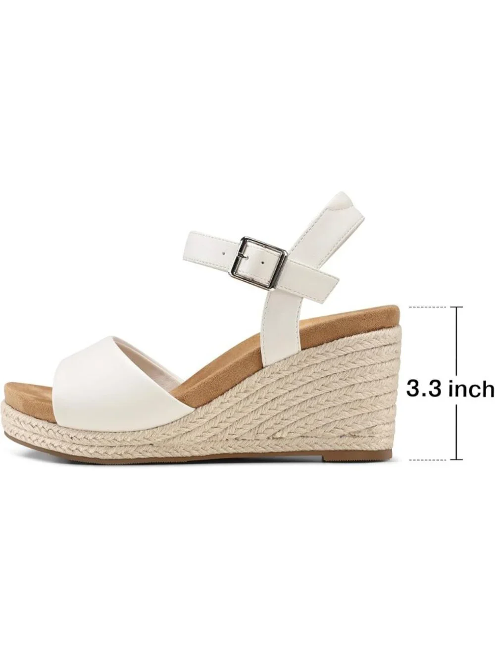 Women's White Cotton Comfortable Adjustable Ankle Strap with Buckle Heel Sandals